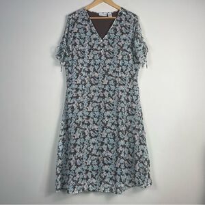 Jacklyn Smith Vintage Floral‎ Print V-Neck Silk Midi Dress Size 18